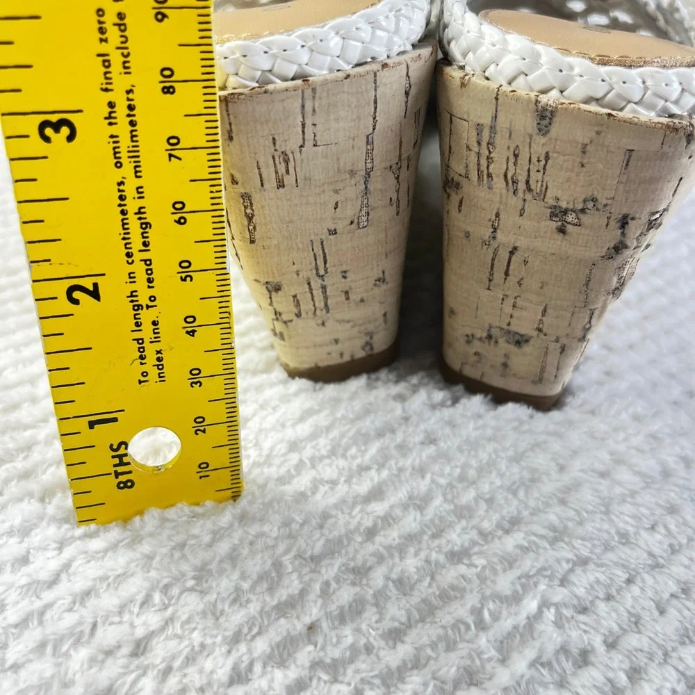 Donald Pliner White Woven Leather Cork Wedge Sandals Slides Womens 6M